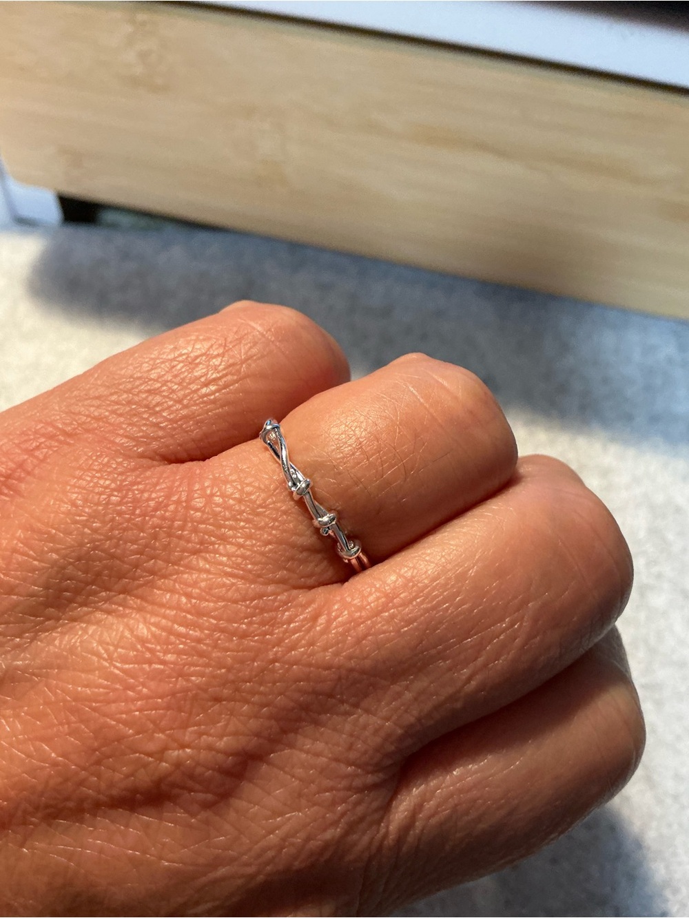 2388-63 Minimalist Sterling Silver Bamboo Joint Ring (Adjustable) - Picture 2 of 5